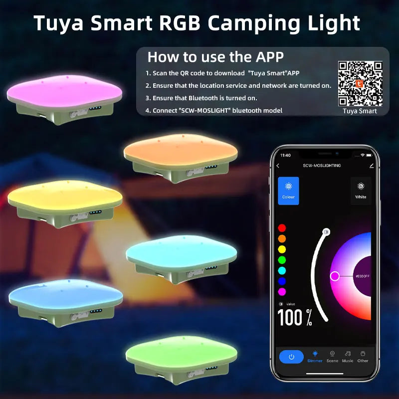 Myon Baits Lampa cort reincarcabila, lumina inteligenta cu control Bluetooth, sincronizare muzicala, iluminare RGB LED, 13500mAh, 80W Other camping