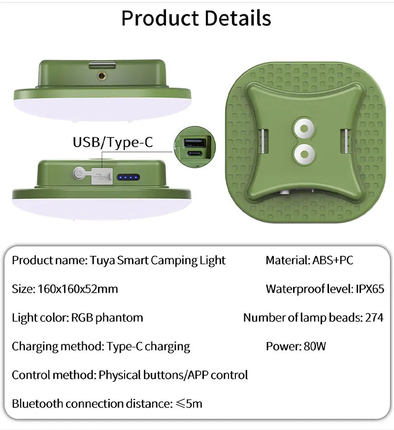 Myon Baits Lampa cort reincarcabila, lumina inteligenta cu control Bluetooth, sincronizare muzicala, iluminare RGB LED, 13500mAh, 80W Other camping